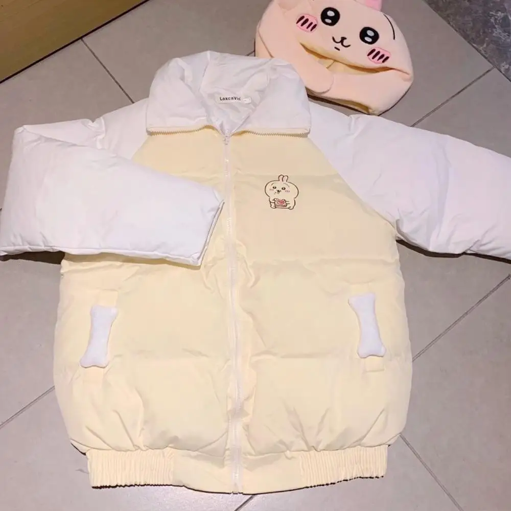 

Anime Usagi Chiikawa Winter Down Jacket Coat Cartoon Couple Thicken Cotton Clothes Lapel Jacket Loose Cute Warm Sweet Girl Tops