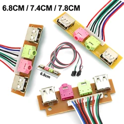 1pcs PC Computer Case 6.8/7.4/7.8cm Front Panel USB Audio Port Mic Earphone Cables USB 2.0 Plug Guard Extend Connectors 65CM