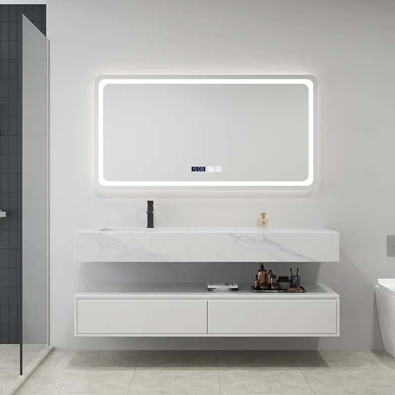 

Premium Bathroom Furniture Modern Washbasin Hotel Countertop Multilayer Waterproof Solid Wood Slate Ceramic Smart Mirror Cabinet