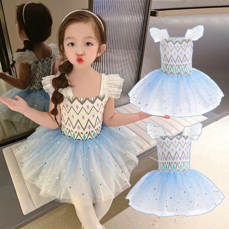 Summer Cosplay Dress Flare Sleeves Square Collar Kindergarten Children\'s Day  Ballet TUTU Starry Sky Gauze Skirt K5266