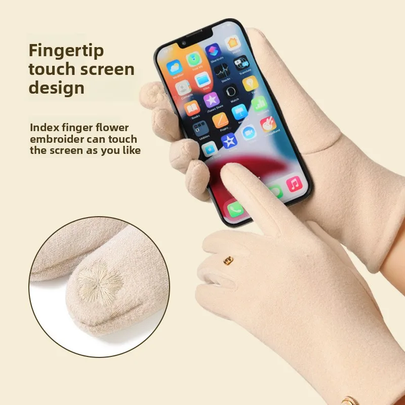 Women Thickened Warm Fingerless Gloves Touch Screen Compatible Windproof Cold Proof for Autumn Winter Outdoor Driving Cycling