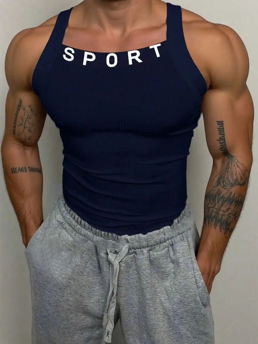

Mens Minimalist Letter Print Sports Tank Top For Gym Running Workout Casual