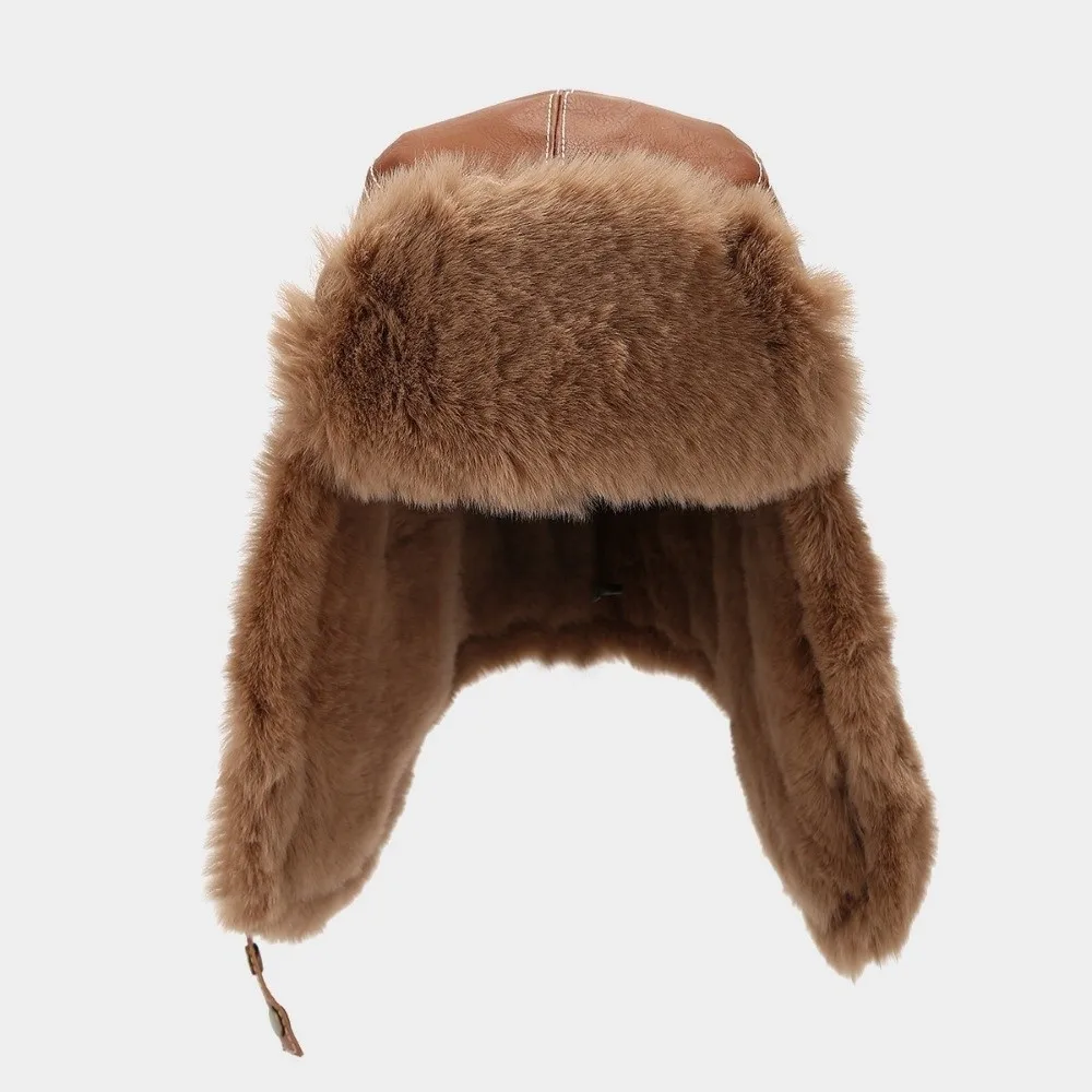New Faux Fur Lining Trapper Hat Warm Waterproof Earflap Hat Fastening Chin Strap Bomber Hat Skiing