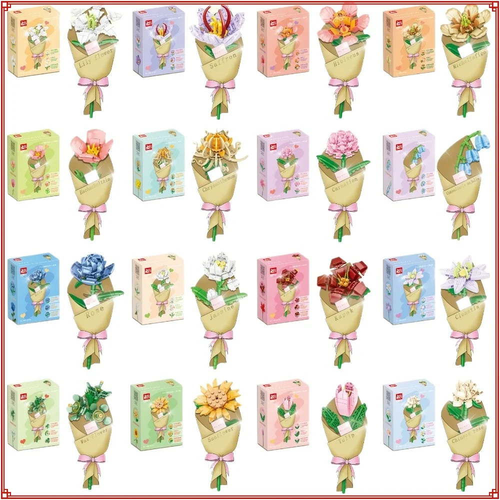 Blumenstrauß Bausteine Simulierte Rose Lilie Blume Montage Puzzle Modell Spielzeug Desktop Dekorationen Valentinstag Geschenke