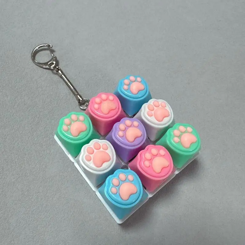 Silent Keyboard Keychain 9 Keys Creative Cat Paw Button Keycap Stress Relief Fidget Toys for Children Adults Gifts  Toy Hot