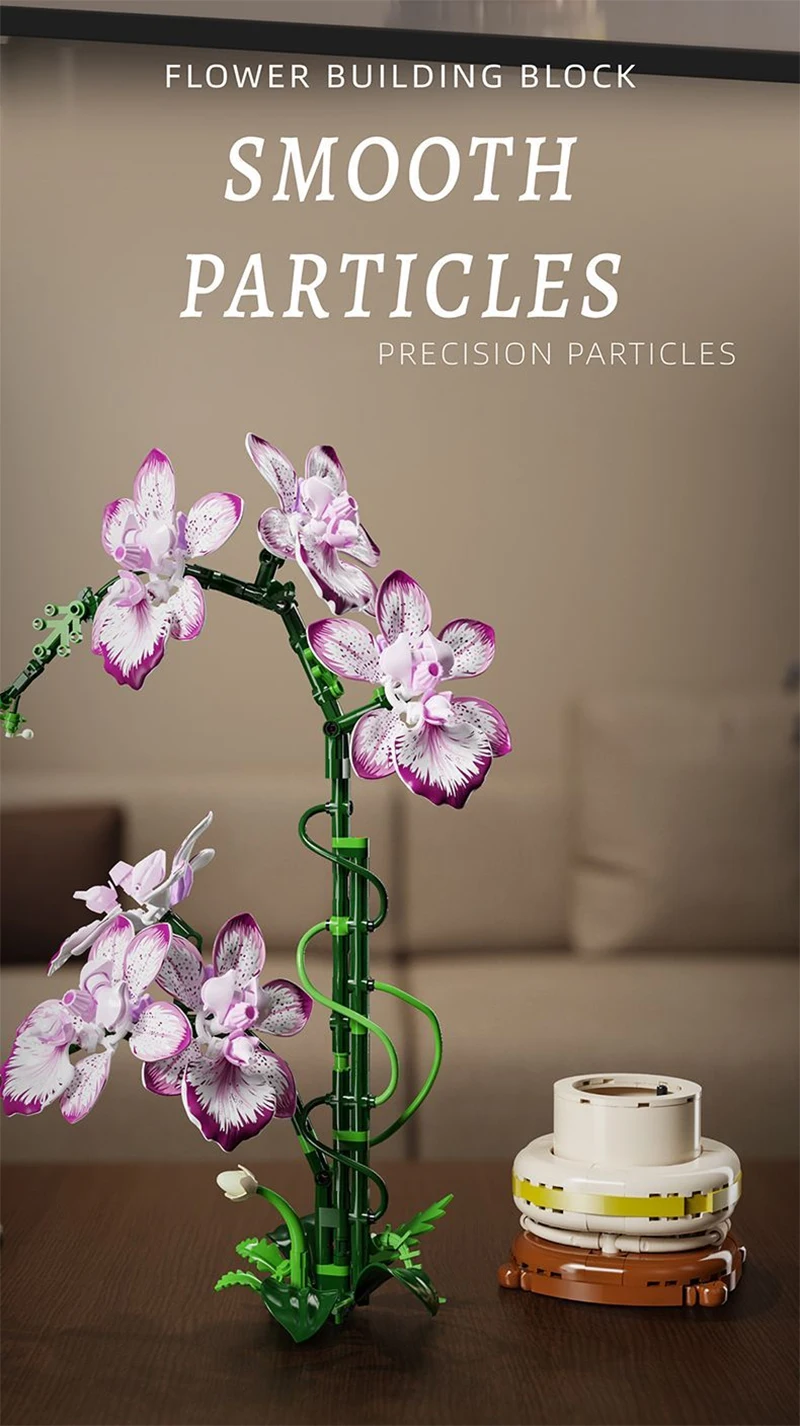 Kreativer Orchideen-Blumenstrauß, Blumen im Topf, Bausteine, unsterbliche Blume, Heim- und Schreibtischpflanzen-Dekoration, zusammenbaubares Baustein-Spielzeug, Geschenk für Teenager. – Detail 3