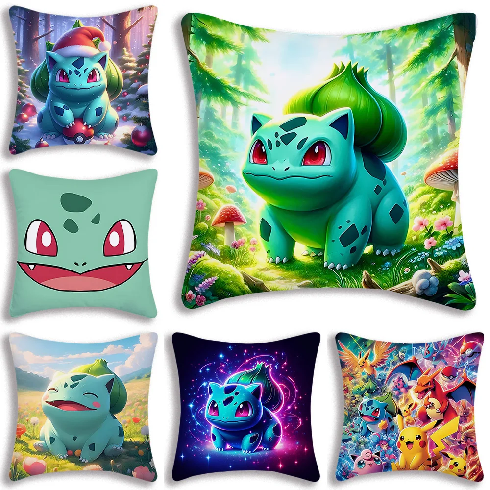 Pillow Covers Cartoon Bulbasaurs Sofa Decorative Home Double-sided Printing Short Plush Cute Cushion Cover