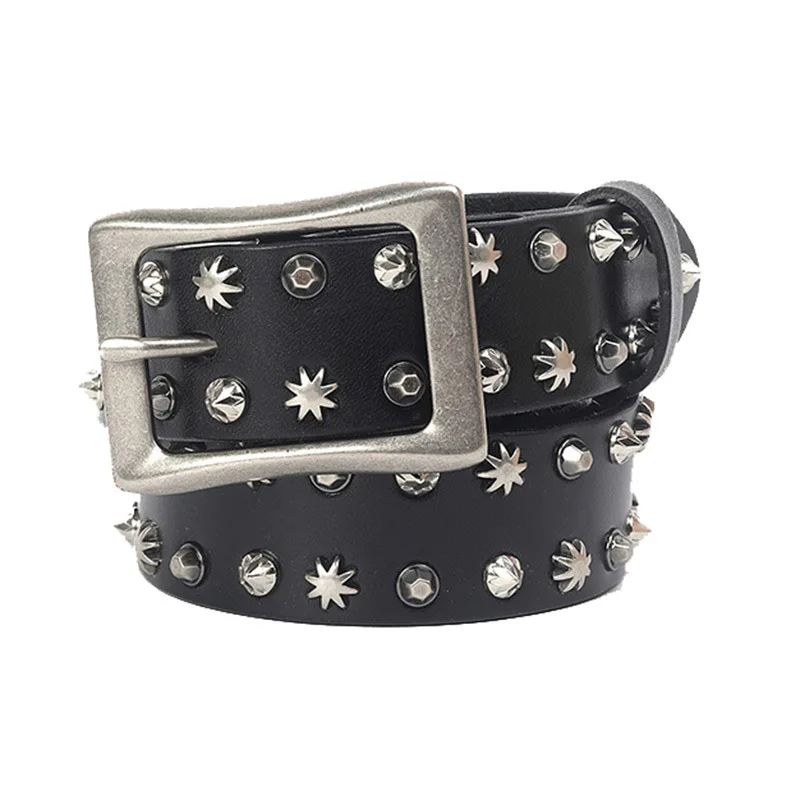 men casual rivets genuine leather belt gothic punk studded belts pin buckle strapon womens stylish black waistband designer sash