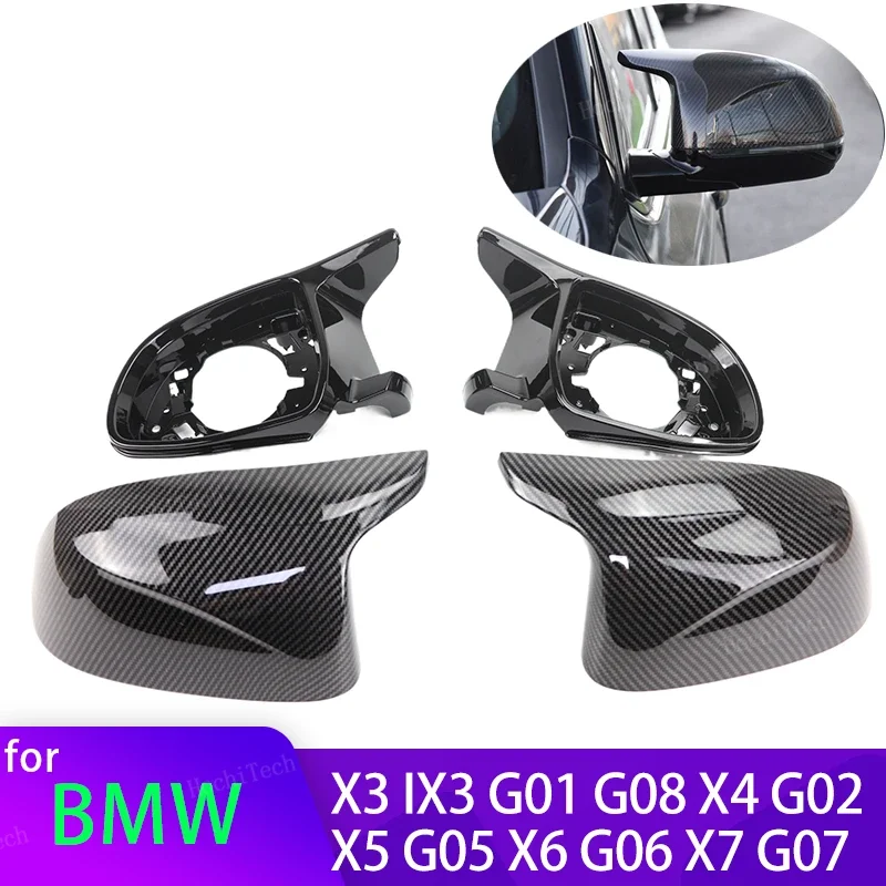 

4pcs Carbon Fiber Look Black Rear View Side Mirror Cover Caps Shell Case for BMW X3 iX3 G01 G08, X4 G02, X5 G05, X6 G06, X7 2027