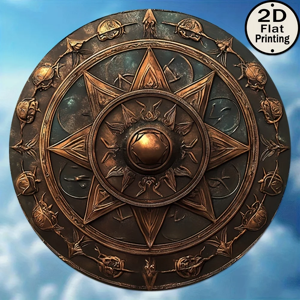 1 Stück 2D-Flachdruck, Mystic Shield, Vintage wiederverwendbares klassisches 8-Zoll-rundes Aluminiumschild, dekorative Schildornamente für Zuhause a