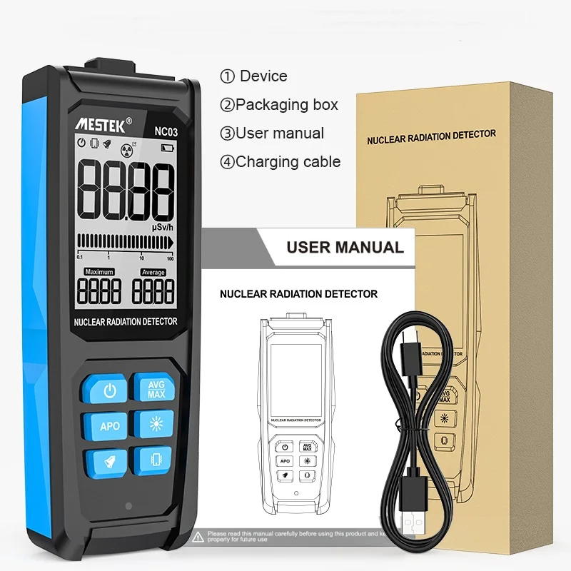 Mestek Geiger Counter Nuclear Radiation Detector Personal Dosimeter X-ray ฮณ-ray ฮฒ-ray Radioactivity Tester Marble Detector Alarm