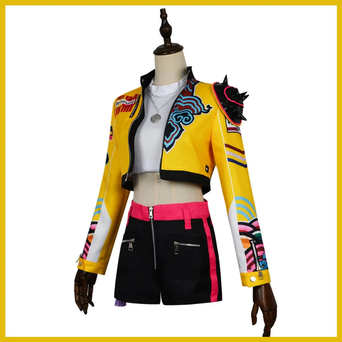 2025 Nuovo Anime Rumi Costume Cosplay Cacciatori Abbigliamento di scena Cappotto giallo Pantaloncini Parrucca uniforme Donna Carnevale sexy Vestito di Halloween