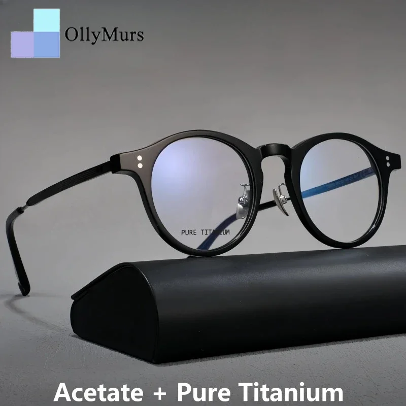 

Очки OLLYMURS из высококачественного чистого титана и ацетата, мужские и женские, в ретро-стиле, большие круглые, для зрения, модель T22033