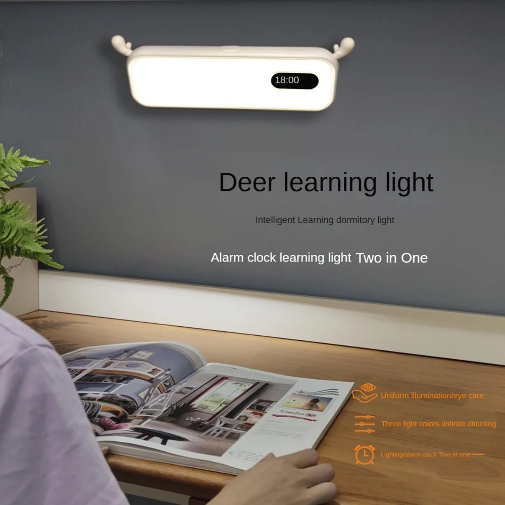 

Multifunctional Alarm Clock Charging Clock Lamps New Eye Protection Bedroom Deer Learning Desk Light Reading Student Night Light