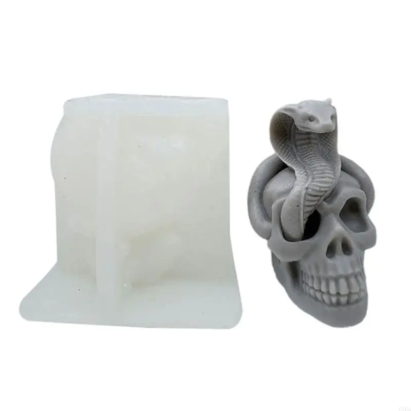 

KXRA Halloween Silicone Moulds 3D Snake Skull Molds Scented Molds Casting Molds Fondant Cake Decorating Tool