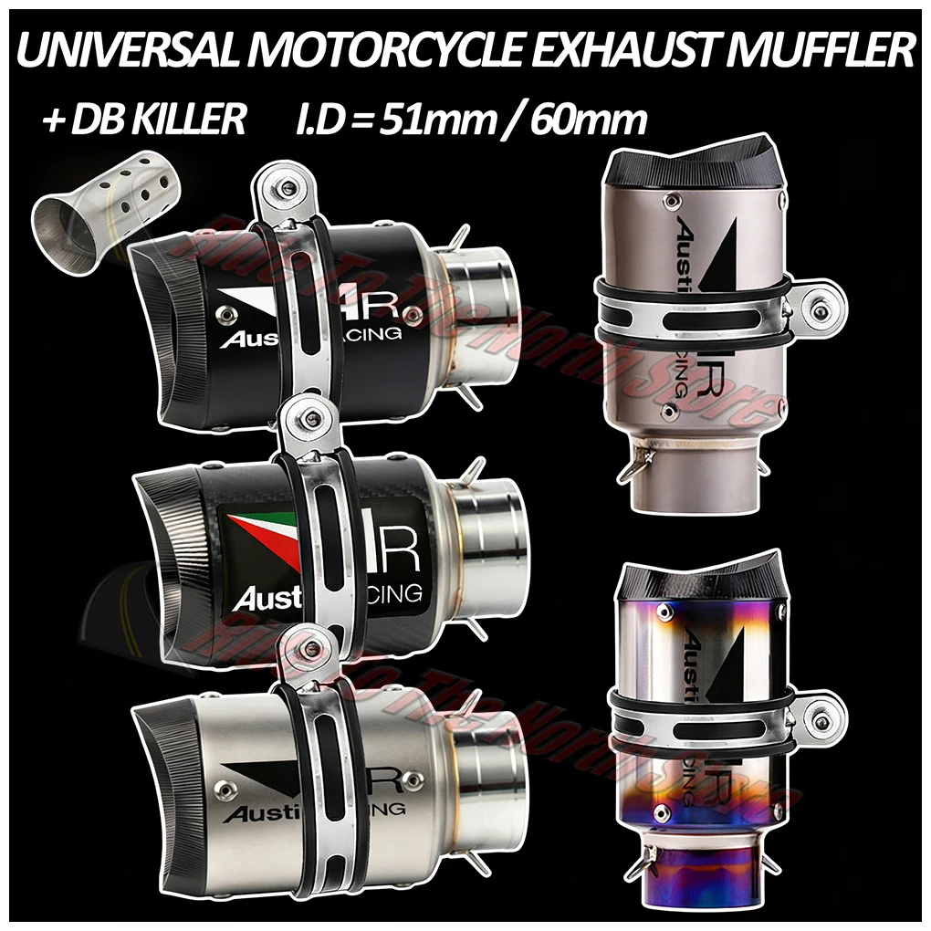 

For Moto GP Escape Modify parts 51mm 60mm Inlet Universal Carbon Fiber Titanium AR Exhaust Muffler Tail Pipe DB-Killer Reduce
