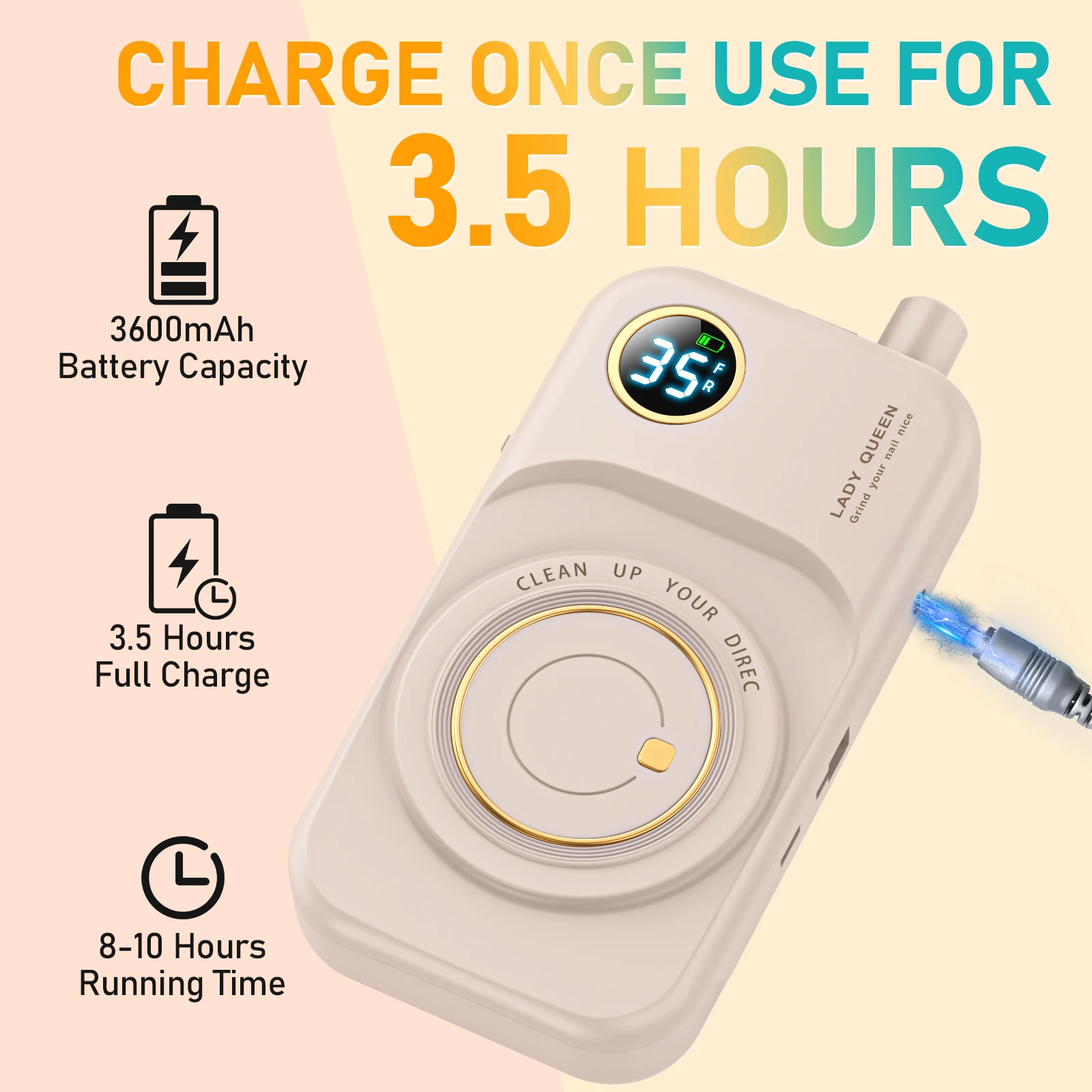 35000RPM Electric Nail Drill Machine Professional Nail Drills for Gel Nails Polish Rechargeable Portable Nail File Manicure Tool