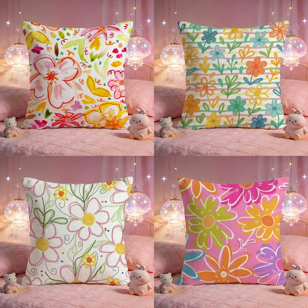 Line Flower Cushion Cover Premium Comfort Reversible Pillow Cove -Two in One Design for Any Room & Car Interior