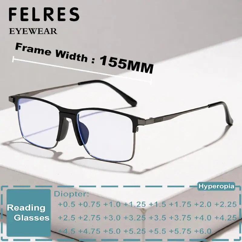 

Большой размер 155 мм, анти-синий свет, очки для чтения по рецепту, мужские очки из титанового сплава, деловые очки для дальнозоркости, очки с большой головкой