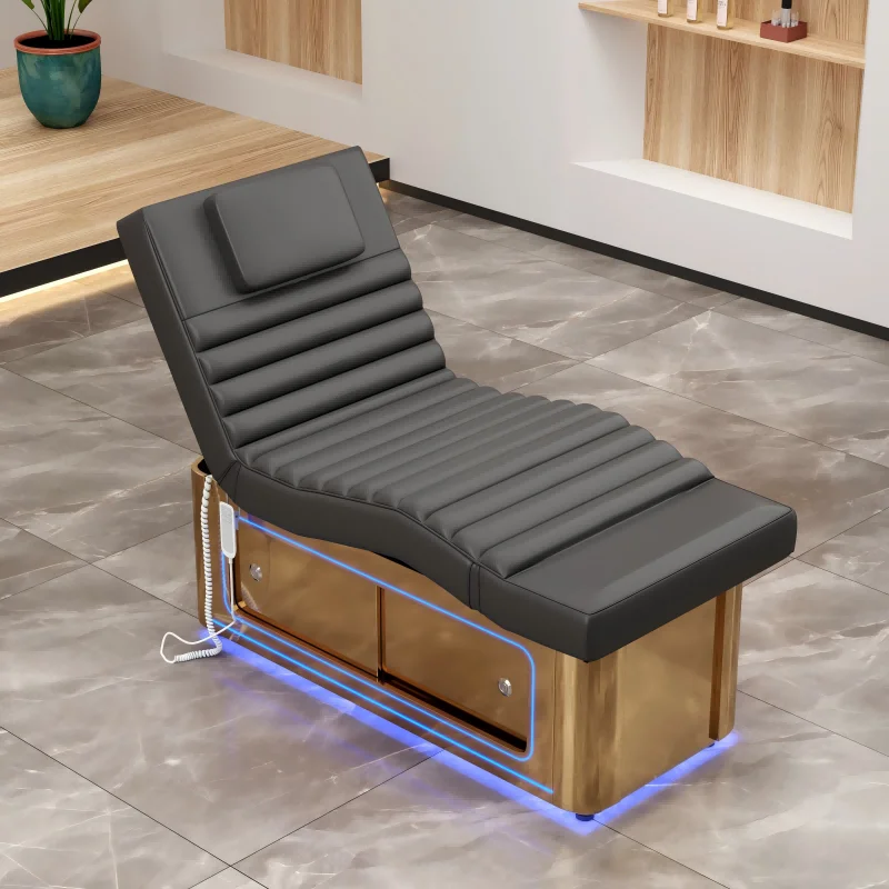 

Newest Design Black Leather Gold Metal Beauty Spa Facial Bed for Salon Electric Beauty Facial Spa Massage Beds