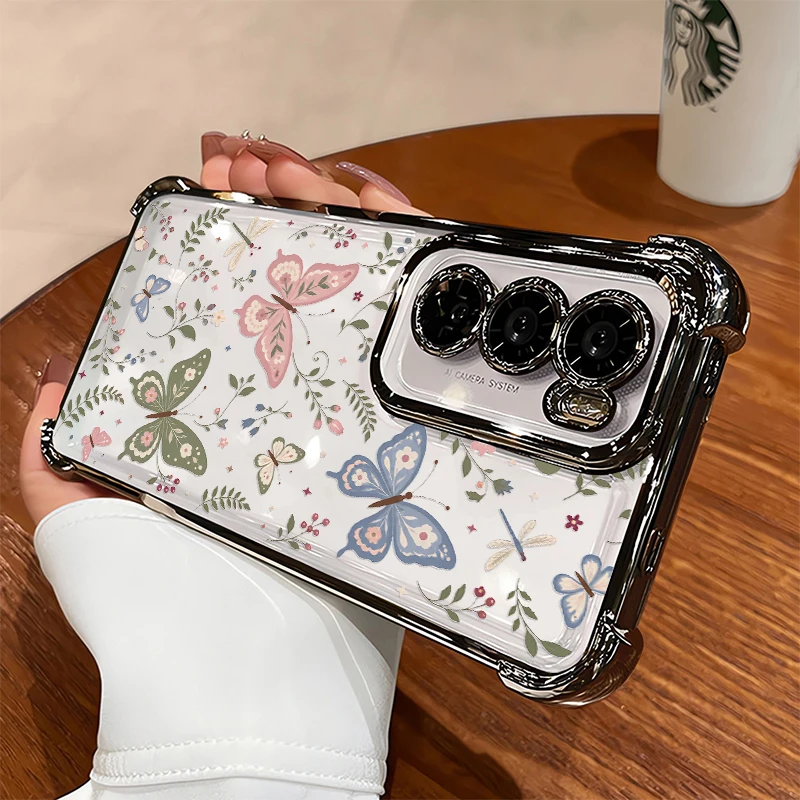 Oppo Reno 12 - Pink Butterfly Floral Leaf Print Case