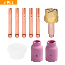 9Pcs TIG Welding Torch Large Long Gas Lens Alumina Cup For WP17 WP18 WP26 TIG Collet Bodies Spares Kit Practical Accessories