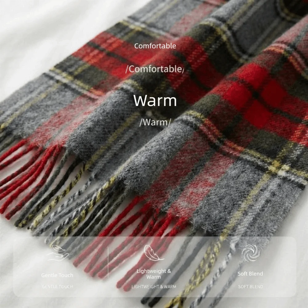 Elegant Long Plaid Scarf Wool Winter Cashmere Scarves Korean Style Preppy Women Cape Student
