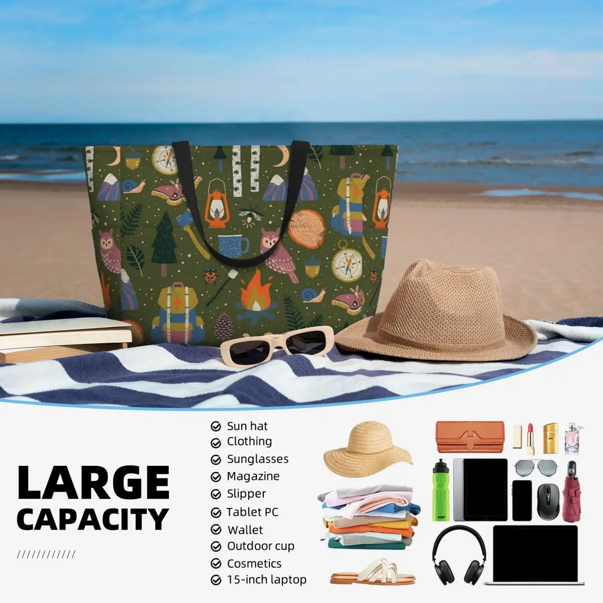 Borsa da viaggio da spiaggia Into The Woods, borsa tote personalizzabile per regalo di compleanno da viaggio per adulti, modello multi-stile