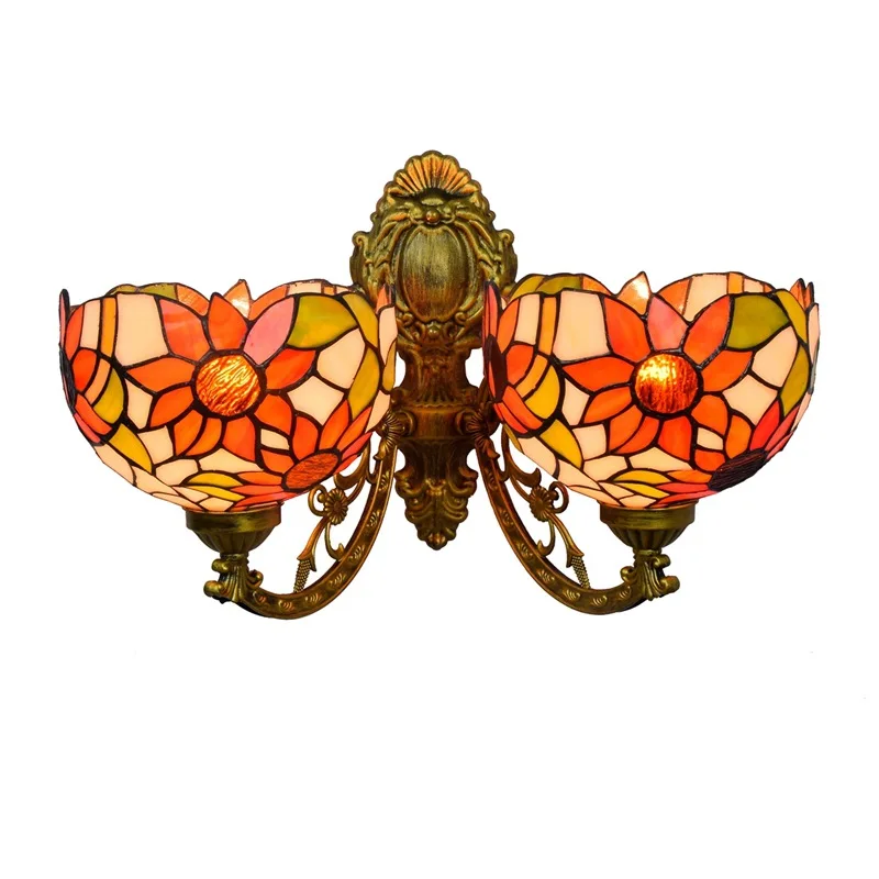 Tiffany Style Wall Lamp Vintage Pastoral Stained Glass Light Luxury Double Head Wall Light for Kitchen Dining Room Living Room