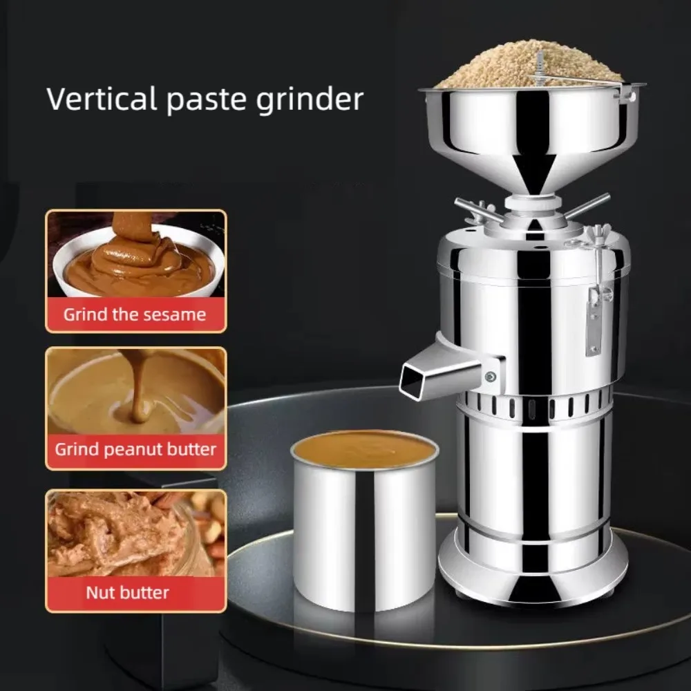 Commercial colloid mill grinder for pistachios, hazelnuts, almonds, cashews, peanut butter, and sesame paste.