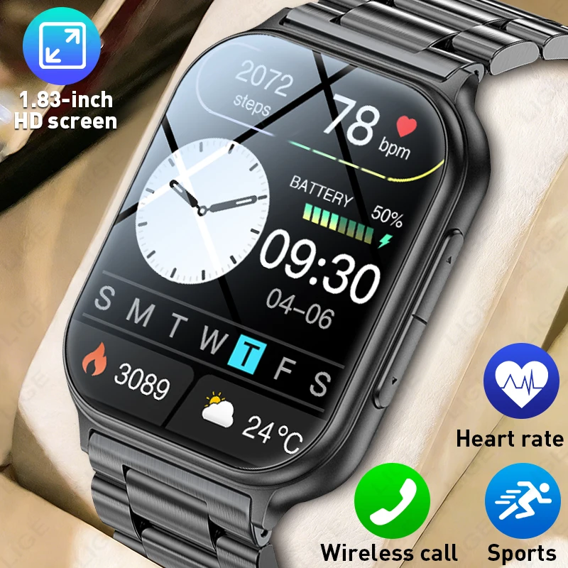 

LIGE Smart Watch 1.83" HD Screen IP68 Waterproof Multiple Sports Modes Watch Fitness Voice Assistant Wireless Calling smartwatch