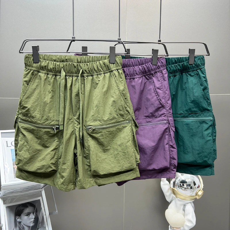 Men Cargo Shorts Fashion Baggy Quick Drying Shorts Men Solid Color Streetwear Short Pants Casual Loose Pocket Youth Summer 2023