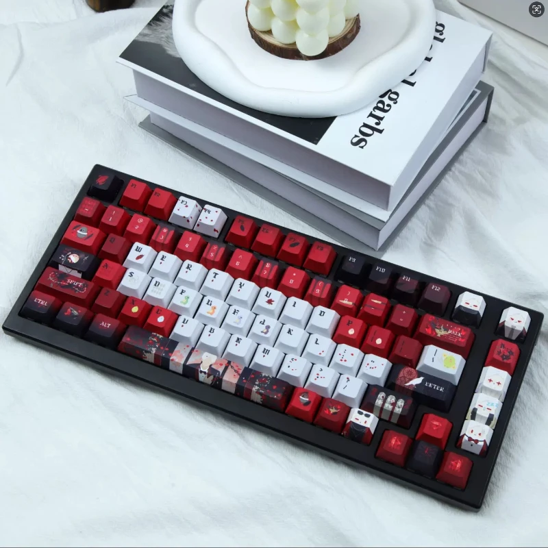 Mechanical Keyboard Keycaps MOA Profile PBT Keycaps Red Black 5-Side Thermal Sublimation OEM Side Engraved Light Transmitting