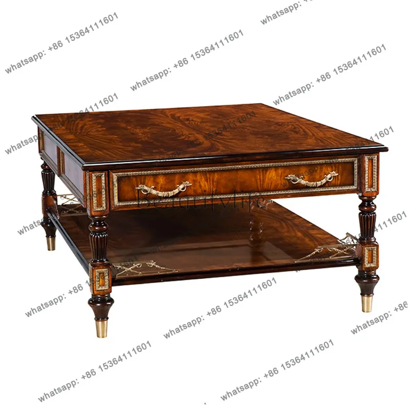 

English carved coffee table villa European rectangular court living room furniture