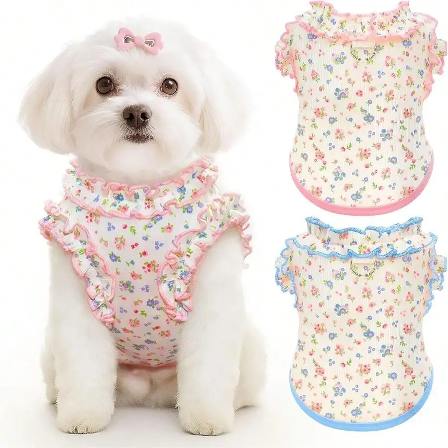 

2 Pack Dog Shirt Small Dogs Breathable Summer Clothes With Ruffled Sleeves Dog Tshirt Stretchy Pet Tee Puppies Sphynx Cats Kitten Frenchie Dachshund
