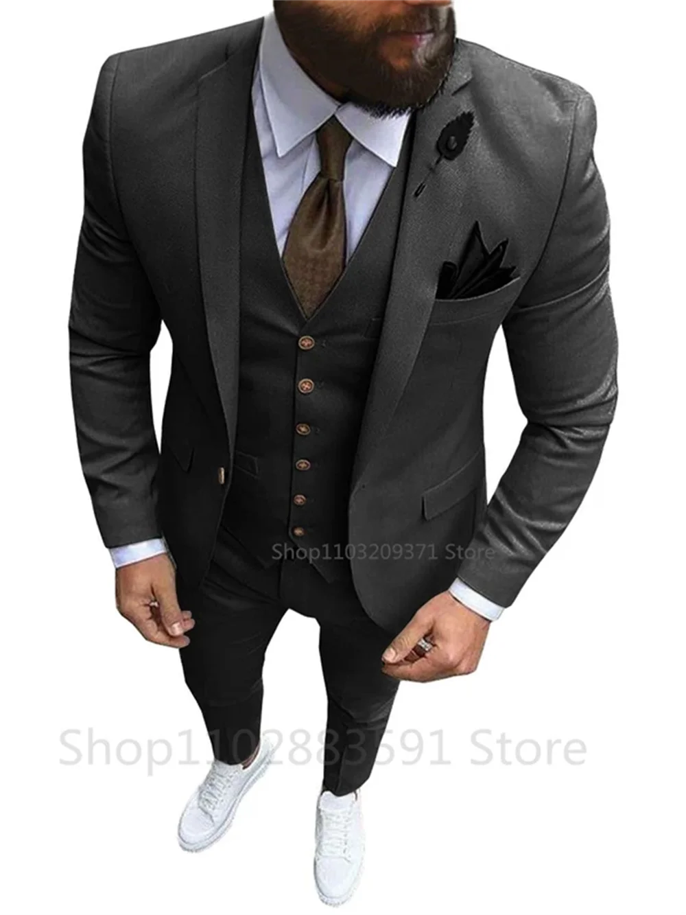 3 Piece Solid  Men Suits for Wedding Party Business Formal Groom Tuxedos One Button（Blazer+Vest+Pants）Slim Fit Costume Homme