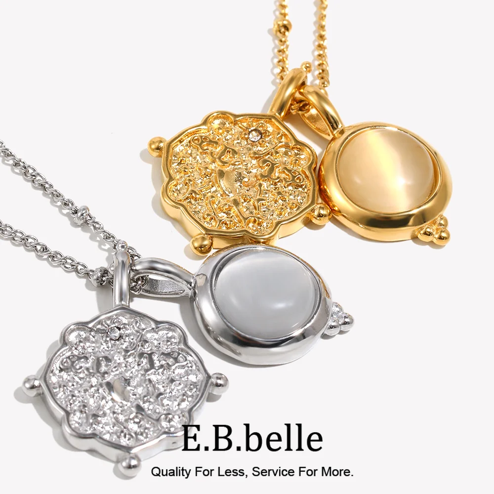E.B.belle Imitation White Jade Pendant Necklace With Flower Pattern Women's Pendant Charm Necklace Waterproof Tarnish Free
