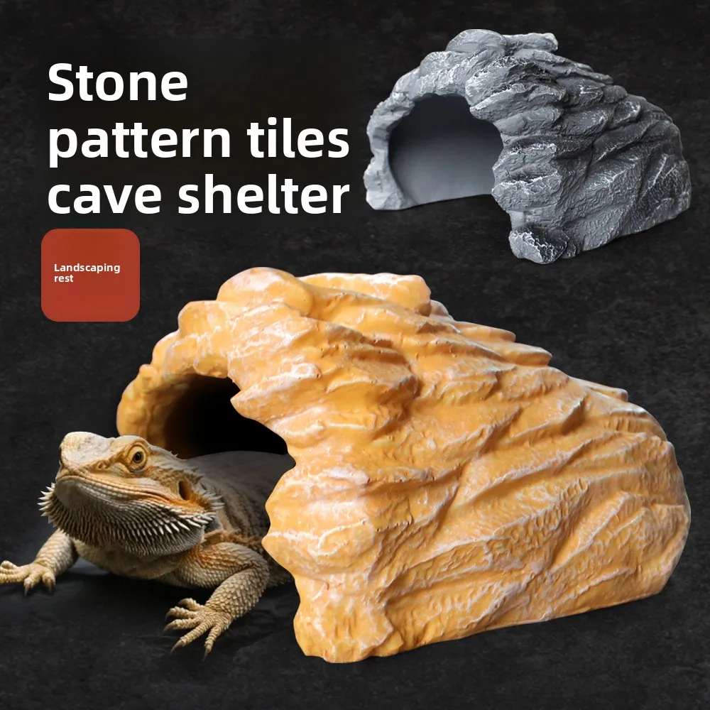 NOMOY Reptile Basking Platform & Hideout Cave - Artificial Rock Shelter for Snake, Spider,Turtle,Lizard Tank-Natural Stone Look