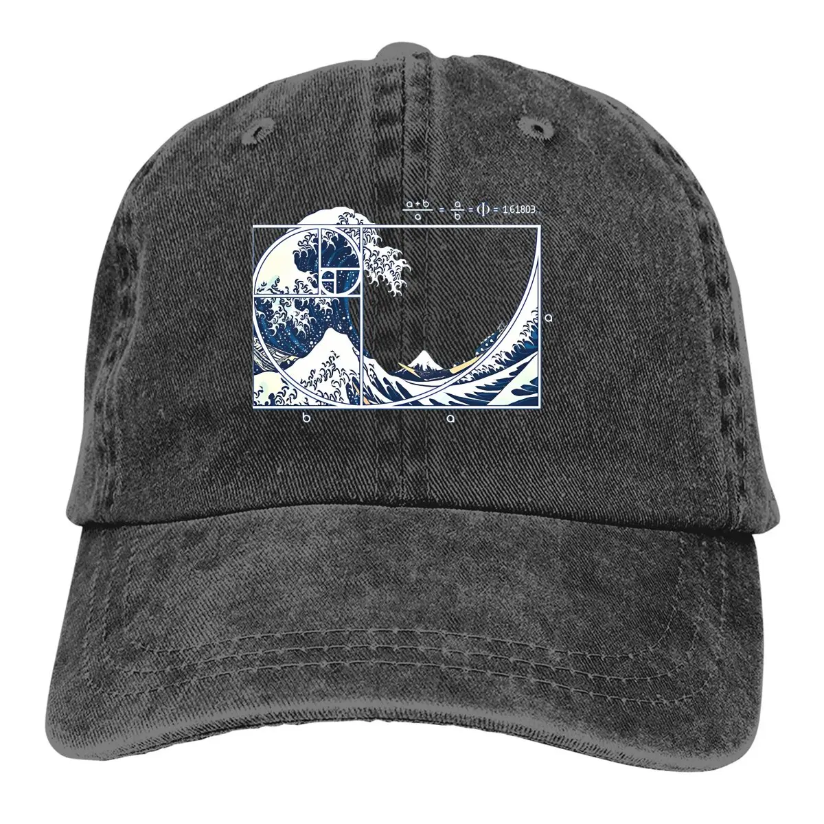 

Washed Men's Baseball Cap The Great Wave Trucker Snapback Cowboy Caps Dad Hat Fibonacci Sequence Golden Ratio Golf Hats