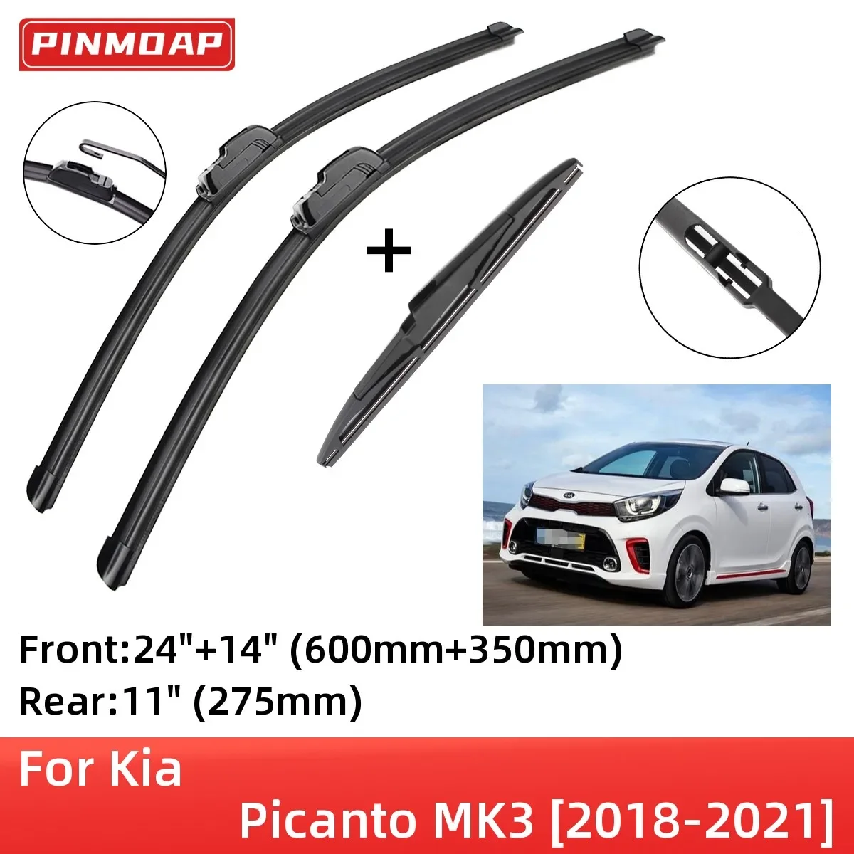 For Kia Picanto MK3 2018-2021 Front Rear Wiper Blades Brushes Cutter Accessories J Hook 2018 2019 2020 2021