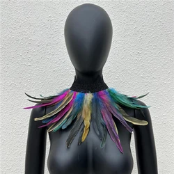 Women Gothic Style Feather Choker Collar Punk Halloween Luxury Cosplay Party Necklace Stage Performance Scarf Decoration Props