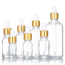 Flcopropriété compte-gouttes en verre africain transparent, contenant liquide, huile essentielle, parfum, quotidien, goutte pour les yeux, 5 ml, 10 ml, 15 ml, 20 ml, 30 ml, 50 ml, 100ml