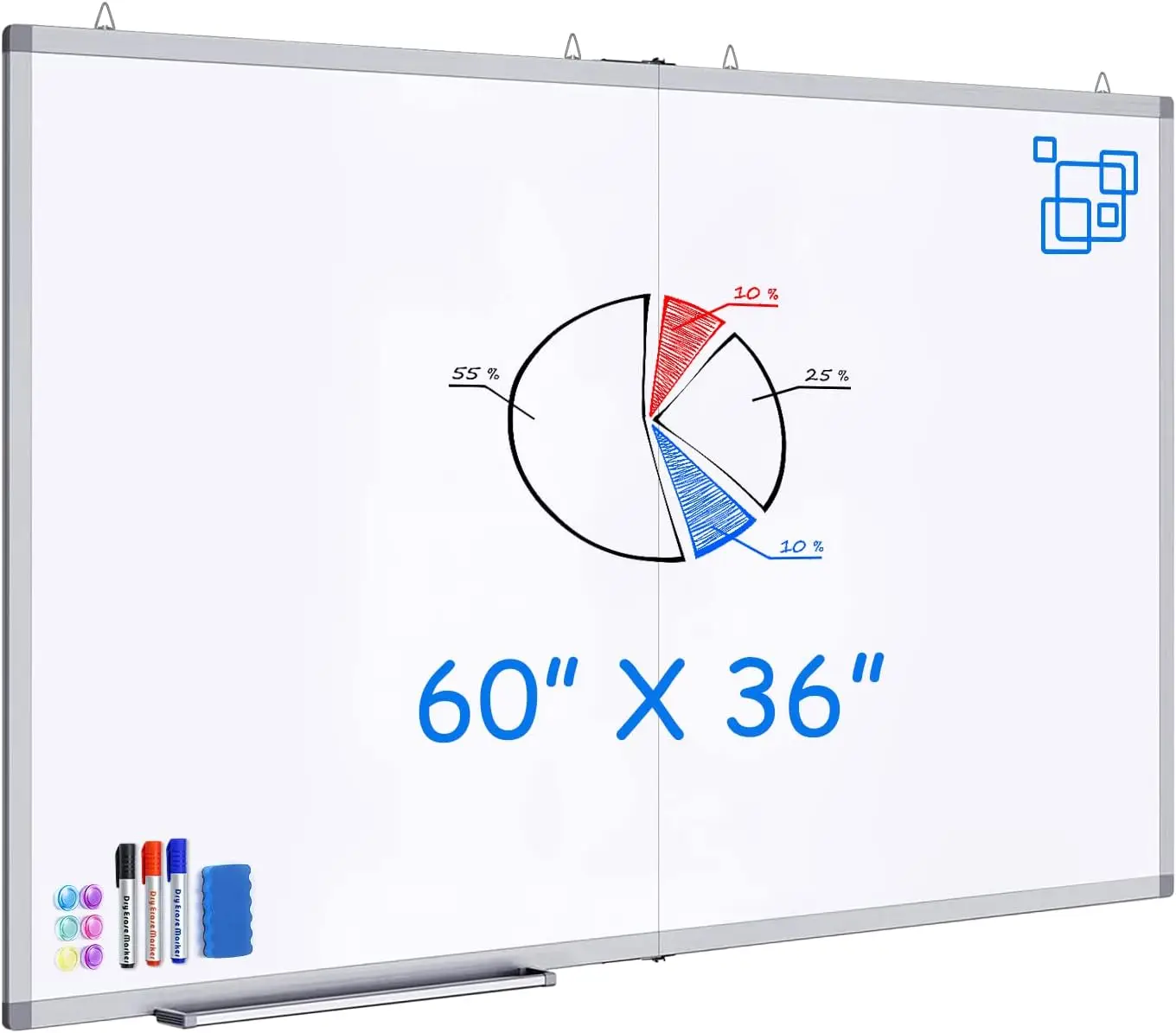 

Большая магнитная доска 60x36 дюймов, складная доска для сухого стирания с лотком для маркеров для офиса, дома, школы