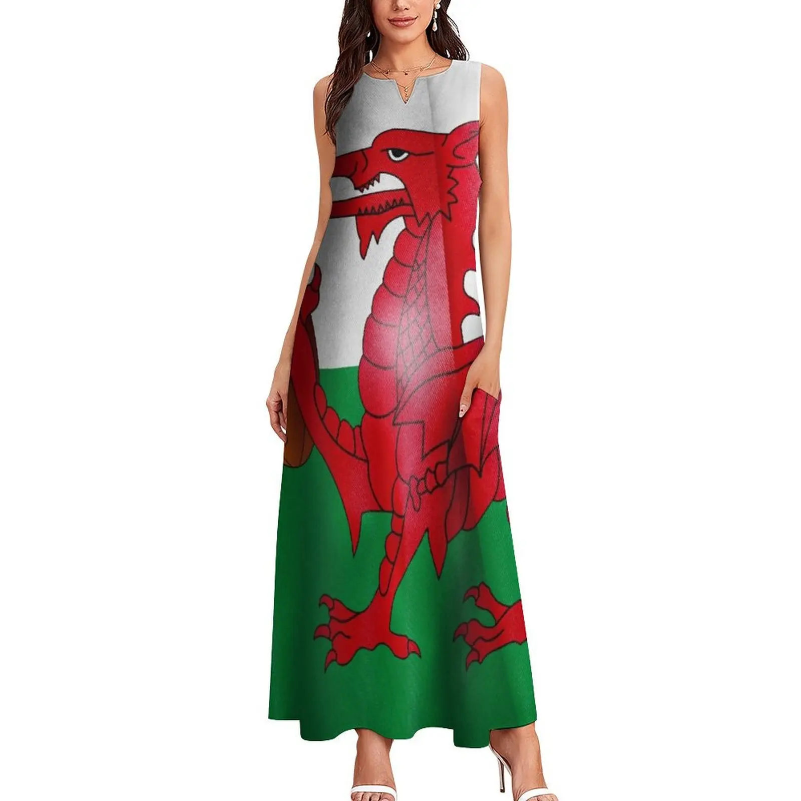 Welsh Dragon Rugby Ball Flag Long Dress women