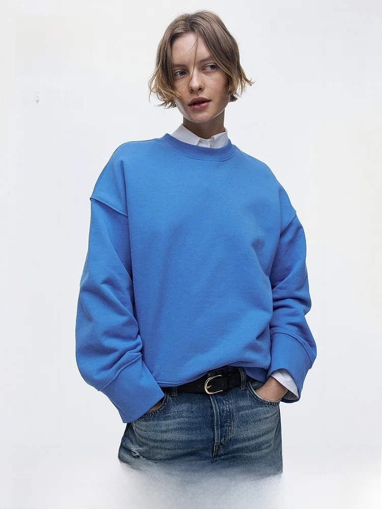 

Женская толстовка H&M с круглым вырезом, весна 2026, свободный крой, хлопок, длинный рукав, повседневный стиль, комфортная теплая худи 1323114