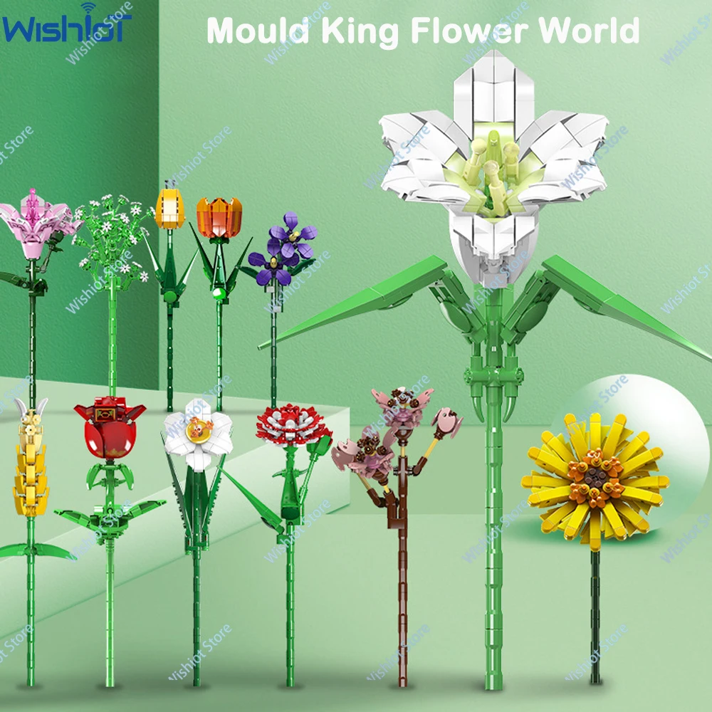 

Mould King Building Blocks Flower World Series Flower Bouquet Rose Orchid DIY Toys Girls&Mom Gift Home Bonsai Plant Decoration