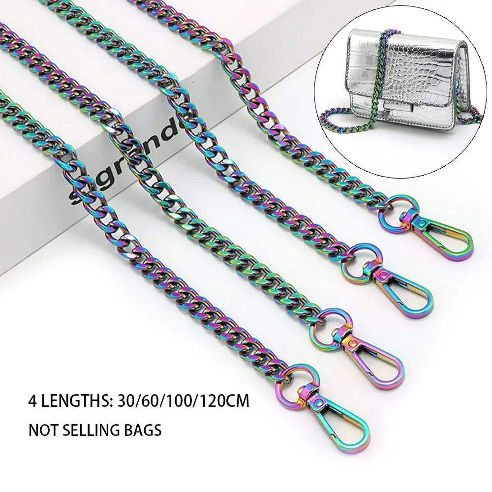 Rainbow Metal Bag Chains For Women Shoulder Bag Straps 60/100/120cm Handbag Chain Armpit Purse Chain Replacement Crossbody Chain