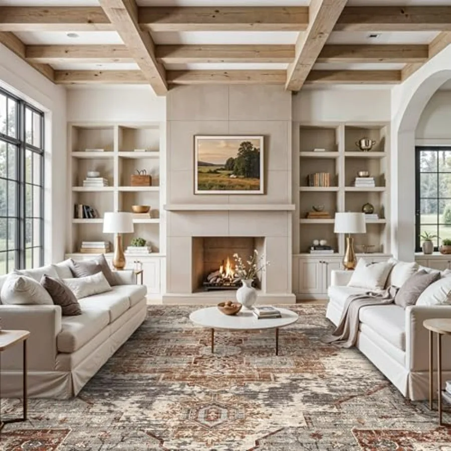 

Living Room 12x15 Area Rug Washable Indoor Carpet with NonSlip Backing and Stain Resistant Fabric for Bedroom Vintage Style Ult