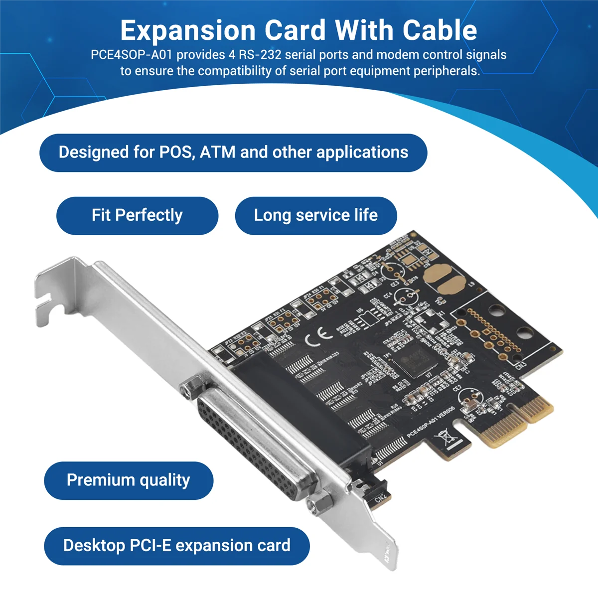 Pci-eシリアルポートカード,pcie to 4シリアルポート,rs232,9ピン,産業用制御,4ポート拡張カード,ケーブル付きax99100