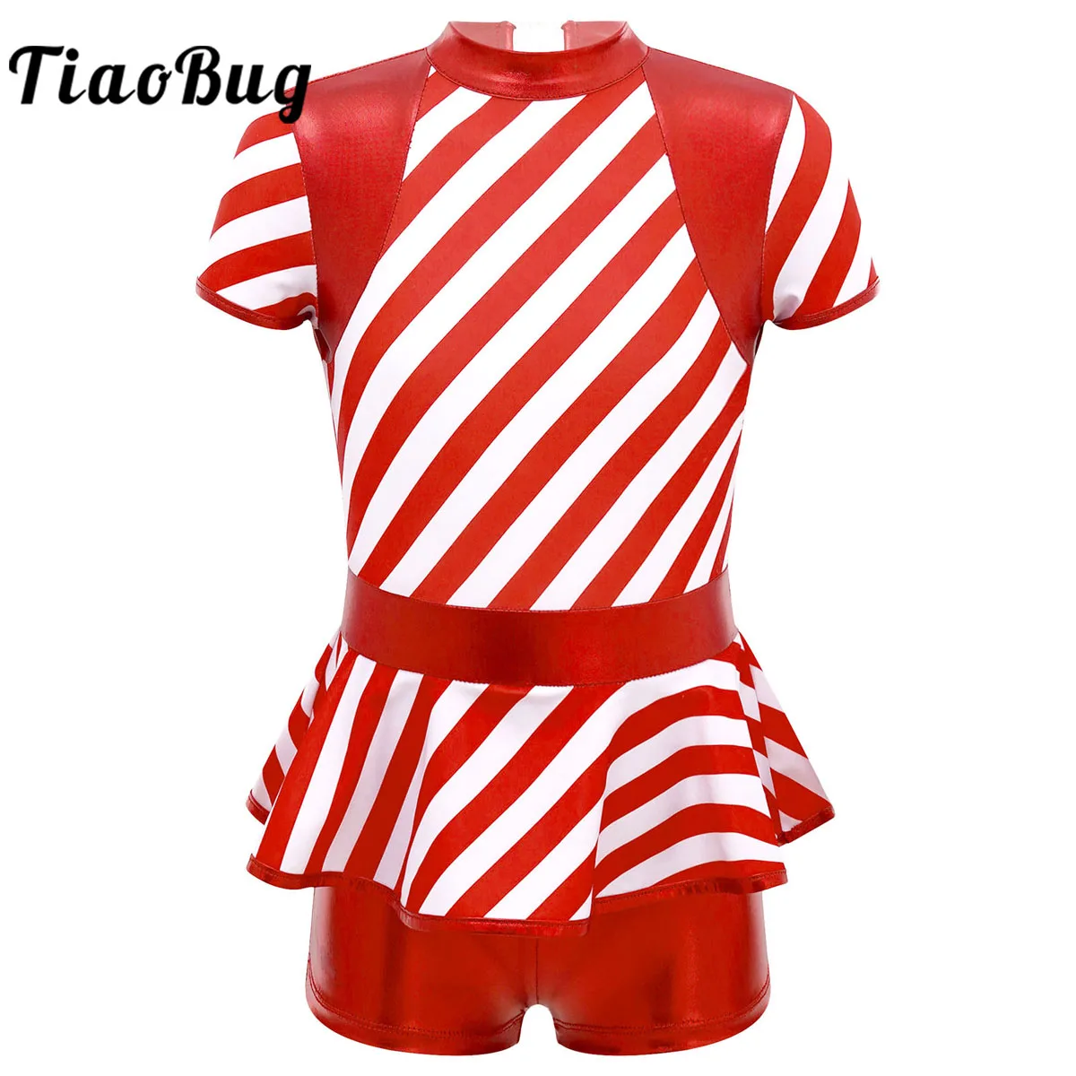 

Kids Girls Christmas Stripes Shorty Unitard Dress Festival Ballet Gymnastics Leotard Jumpsuit Bodysuit Performance Costume